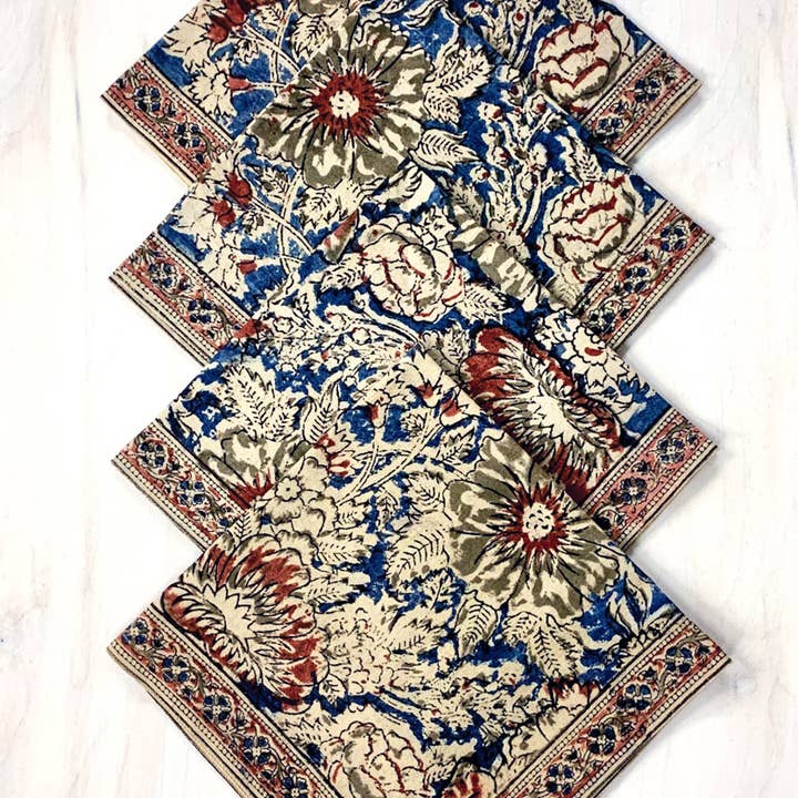 Rose &amp; Navy Kalamkari Print Napkin
