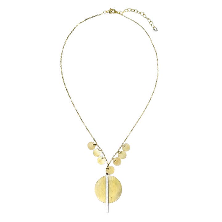 Brass Discs &amp; Silver Pendulum Necklace
