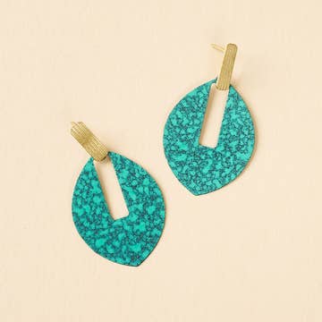 Teal Patina Sphere Drop Earrings