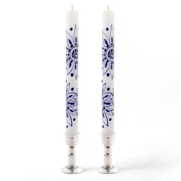 Blue/White Taper Candle - Set of 2