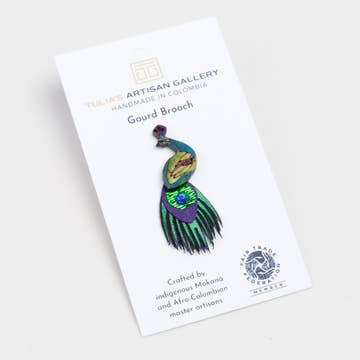 Gourd/Fabric/Crystal Peacock Pin (2.5&quot; L), XS