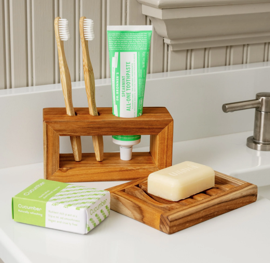 Teak Toothbrush Holder