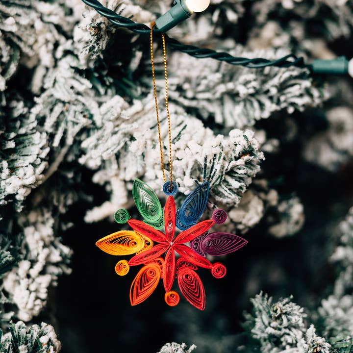 Rainbow Snowflake Quilled Paper Ornament (3&quot; D)