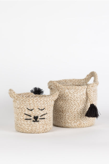 Mini Cat Face Jute Basket (3.75&quot; D x 4.5&quot; H)