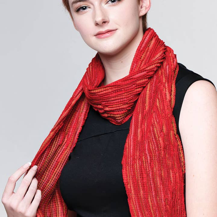 Red Revati Silk & Wool Scarf