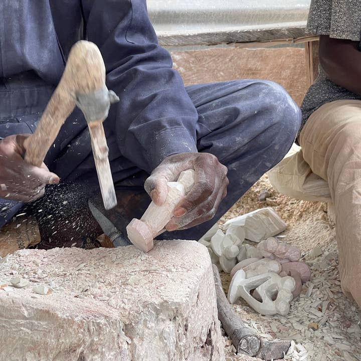 Red Kisii Stone Couple Heart Sculpture