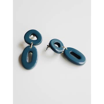 Blue Oblong Hoop Earrings