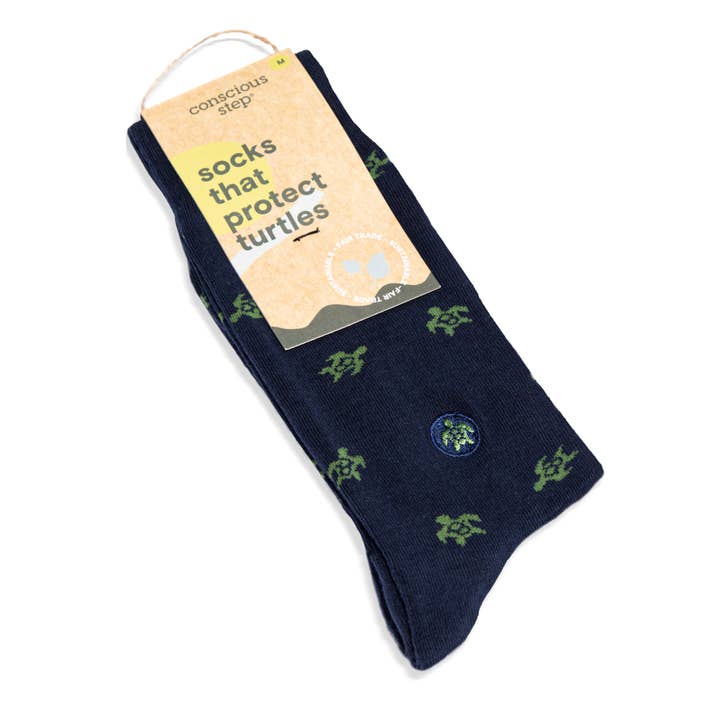 Navy Protect Turtles Socks, Medium