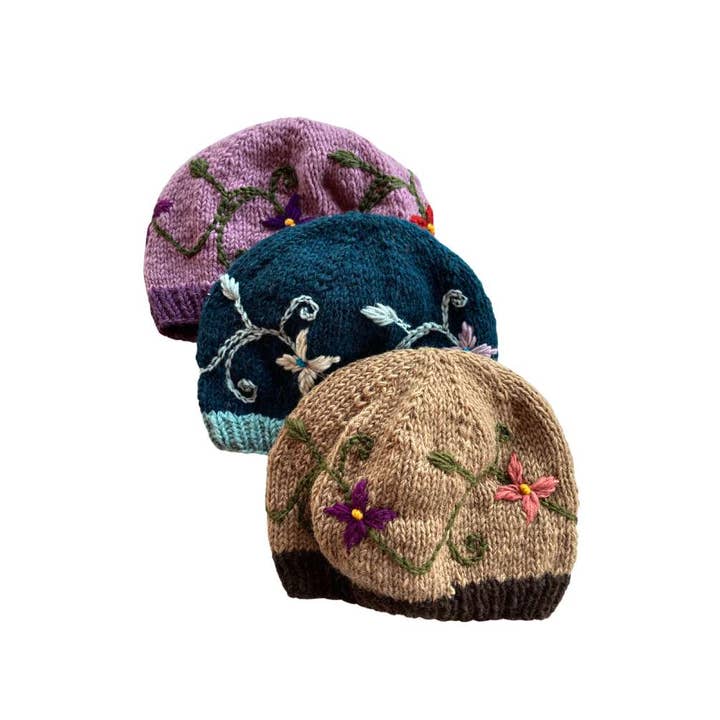 Flower &amp; Vine Wool Knit Hat - Assorted
