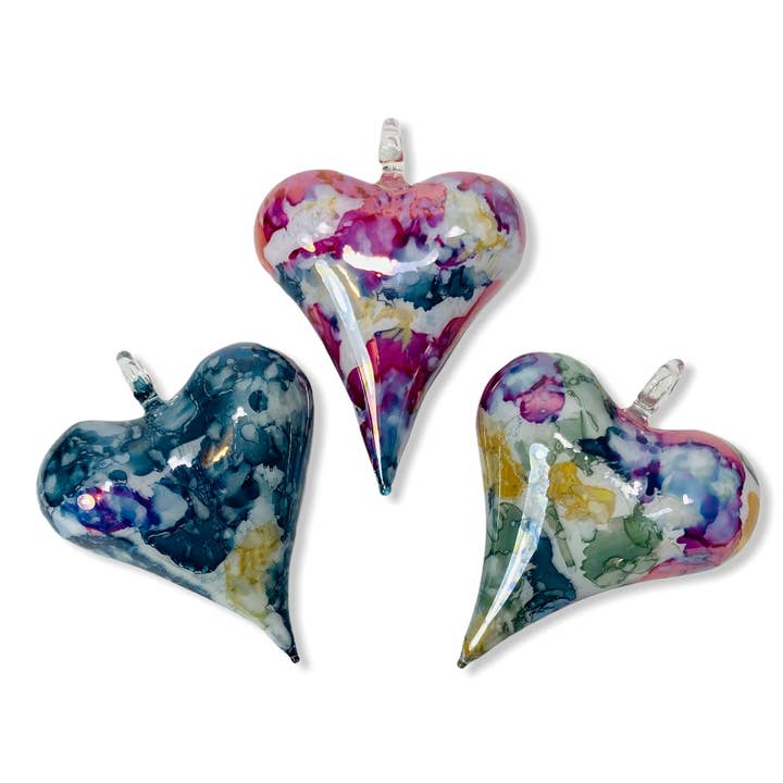 Multicolor Blue Heart Blown Glass Ornament