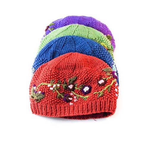 Embroidered Flower Cotton Lined Hat