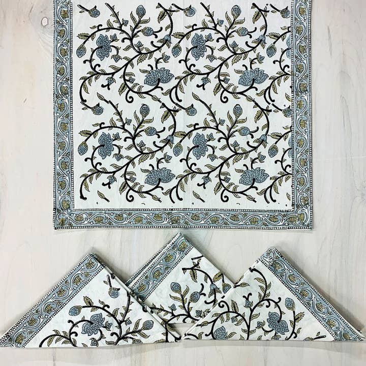 Silver Floral Block Print Napkin