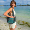 Teal Striped Stonewashed Hobo Bag