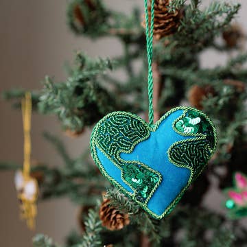 Heart/Earth Felt Beaded Plush Ornament