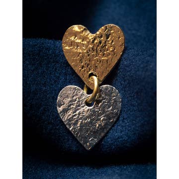Metallic Double Heart Stud Earrings