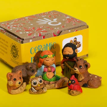 Woodsy Petite Painted Ceramic Nativity - Set of 9