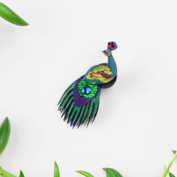 Gourd/Fabric/Crystal Peacock Pin (2.5&quot; L), XS