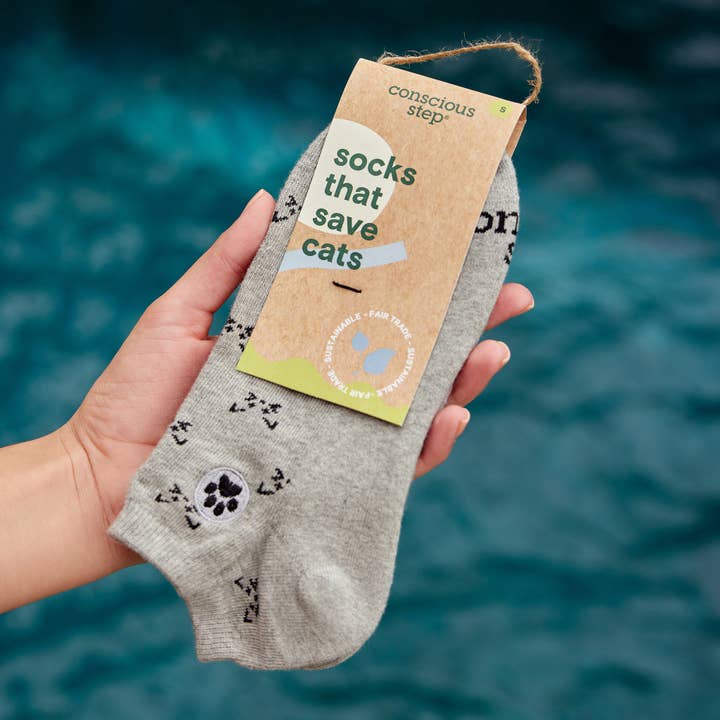 Grey Save Cats Footie Socks