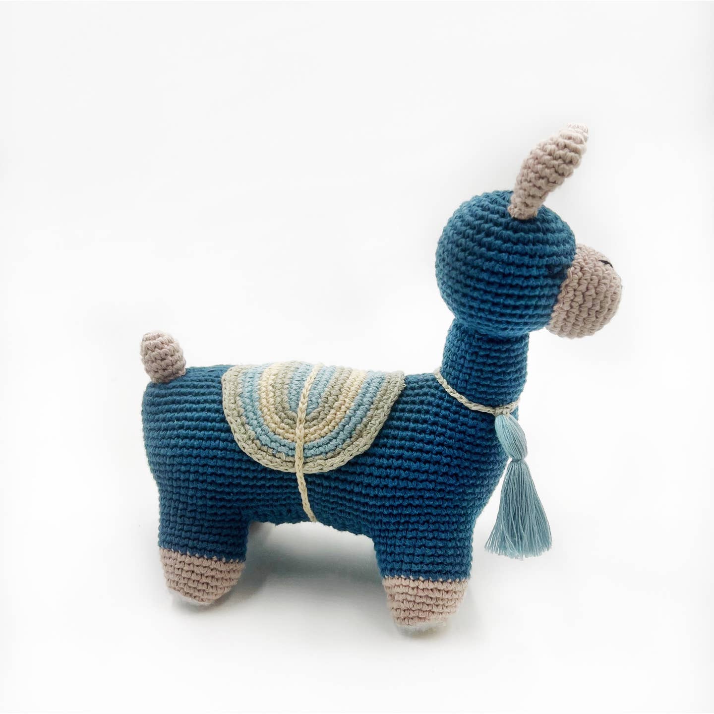 Blue Plush Llama Organic Crochet Cotton