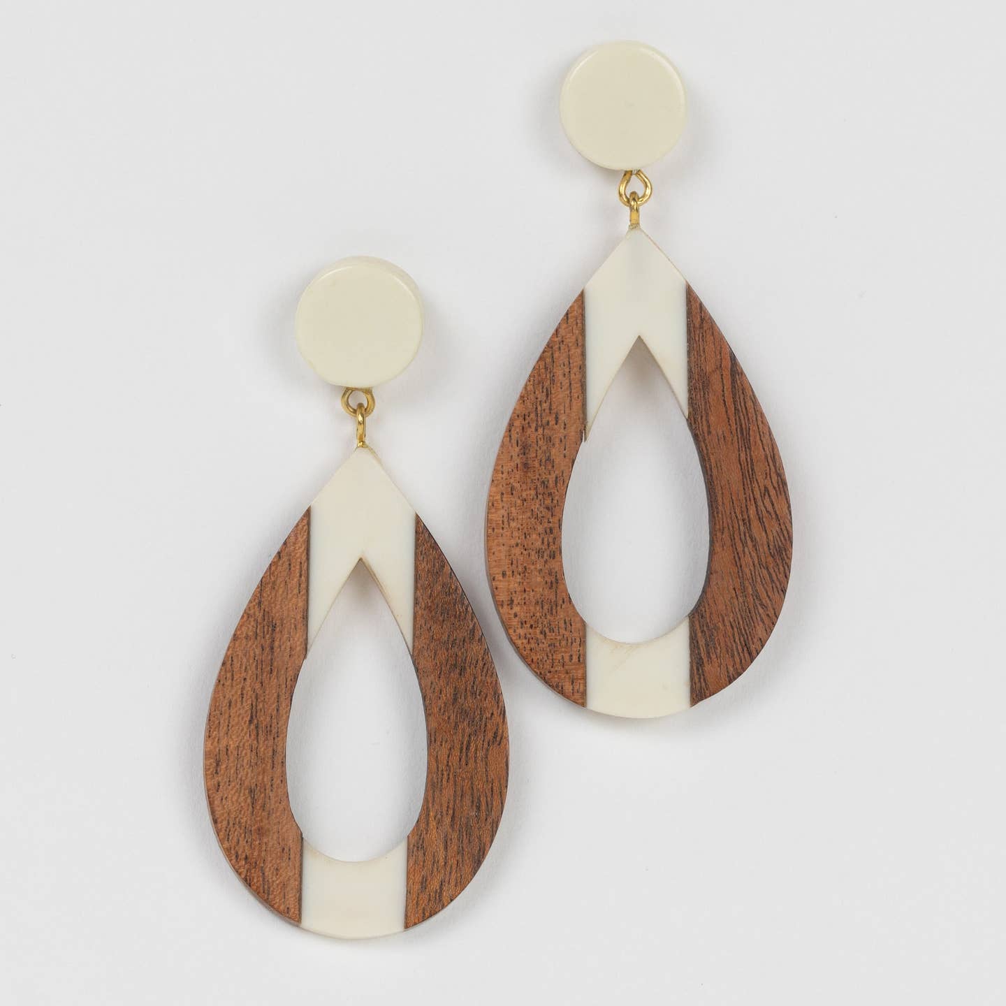 Wood & Resin Teardrop Earrings (2.5" L)