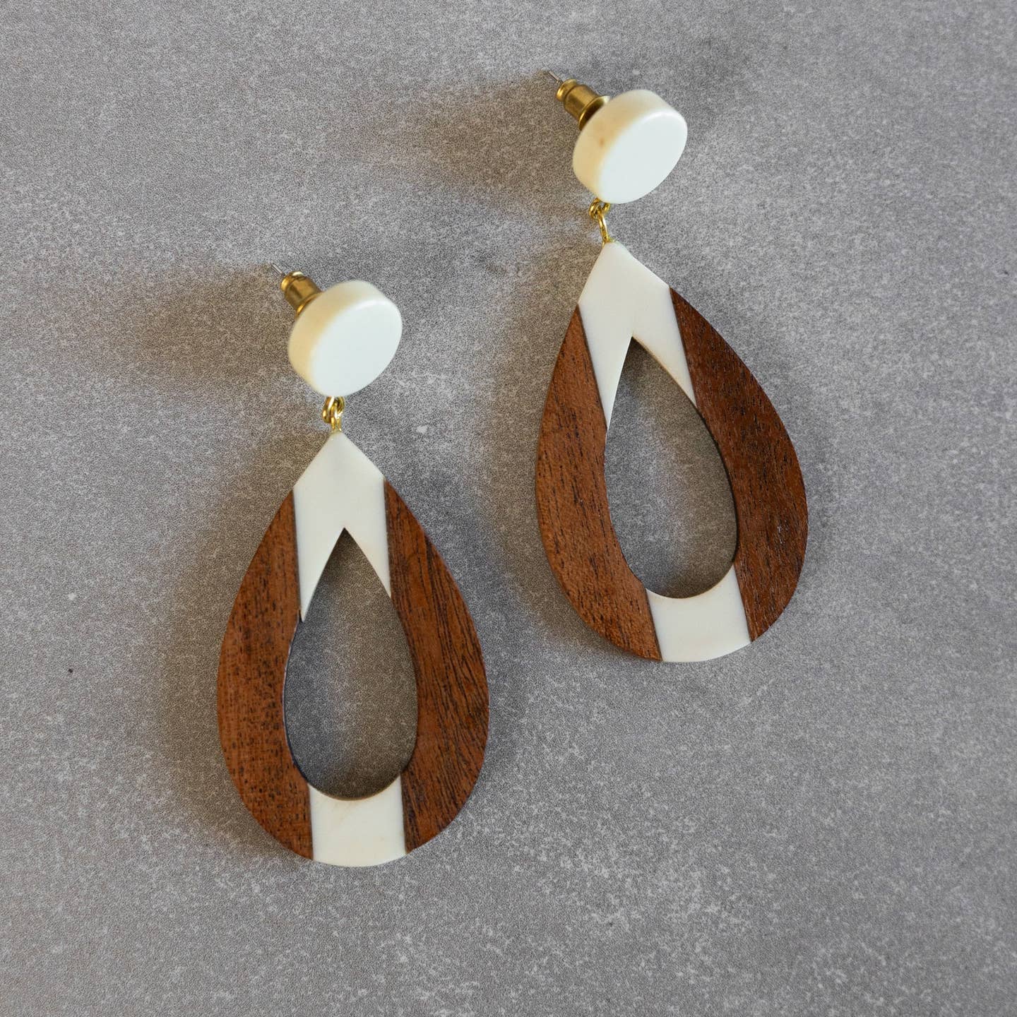 Wood &amp; Resin Teardrop Earrings (2.5&quot; L)