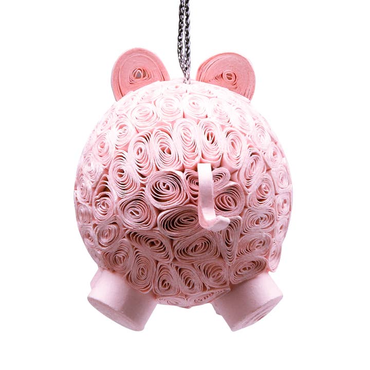 Pink Quilled Paper Pig Ornament (2&quot; L)