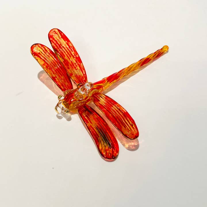 Red/Yellow Dragonfly Blown Glass Ornament