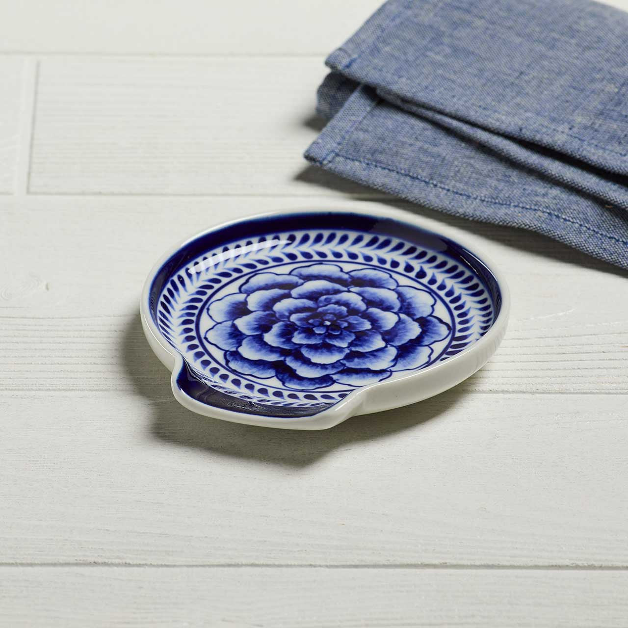 Indigo Bloom Ceramic Spoon Rest