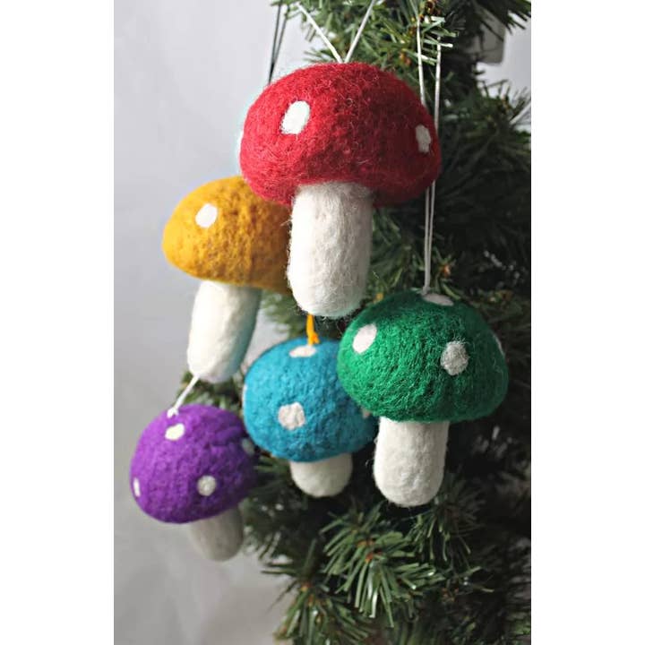 Felt Mushroom Ornament - Assorted (3" H)