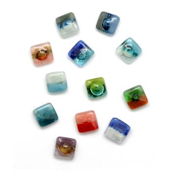 Square Glass Stud Earrings - Assorted