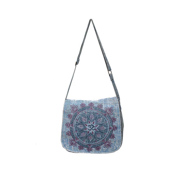 Blue Screen Print Hemp/Cotton Flap Shoulder Bag