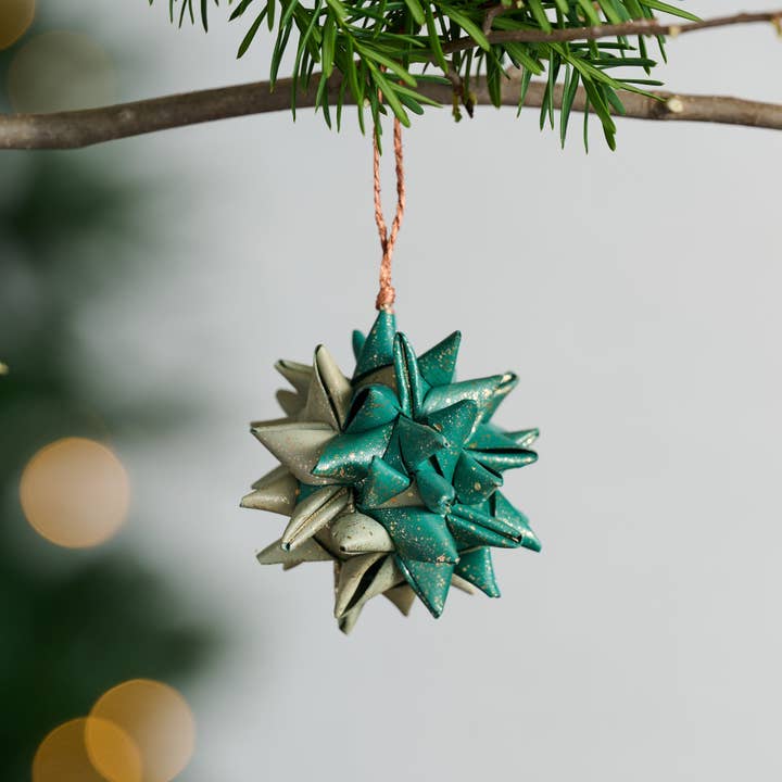 Green Folded Palm Leaf Ball Ornament (2.5" D)