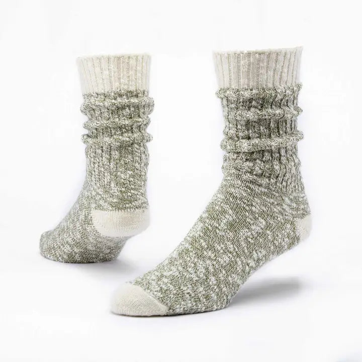Heathered Ragg Organic Cotton Socks - Olive, Medium (9-11)