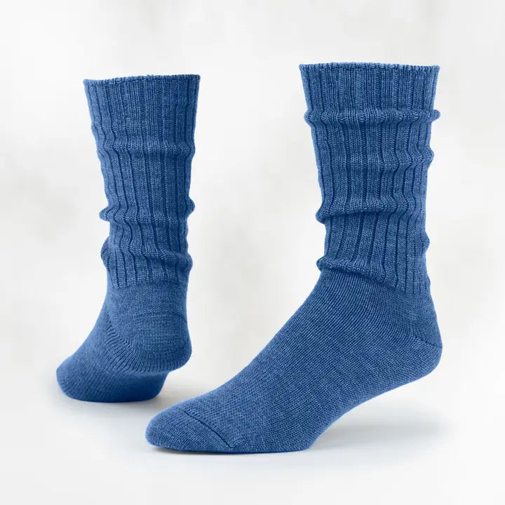 Heathered Merino Wool Crew Socks - Cornflower, Large (10-13)