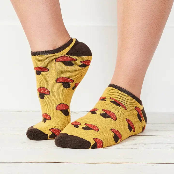 Honey Mushroom Cotton Footie Socks, Large