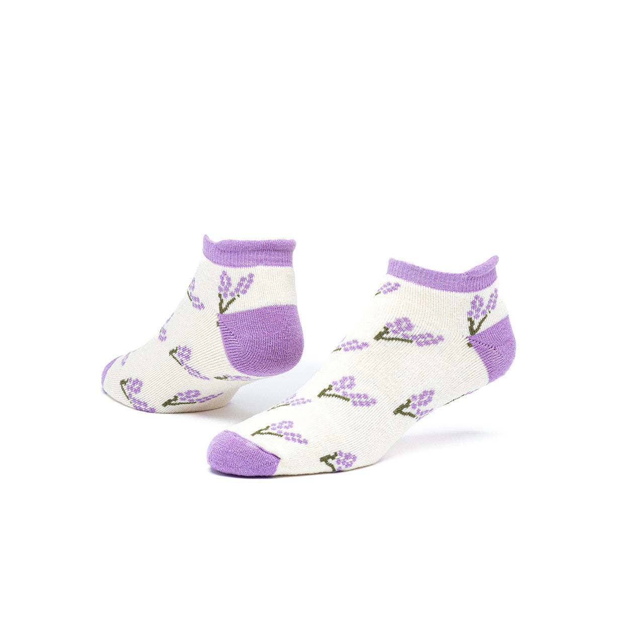 White Lavender Flower Organic Cotton Tab Footie Socks