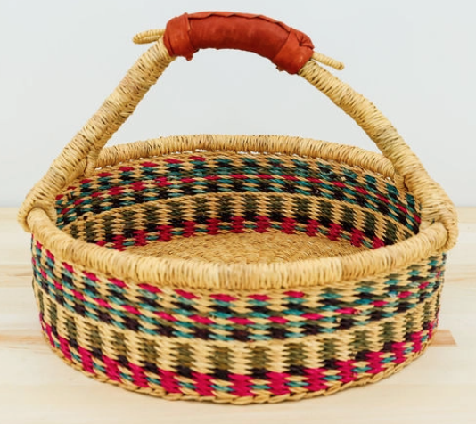 Round Elephant Grass Basket with Handle
