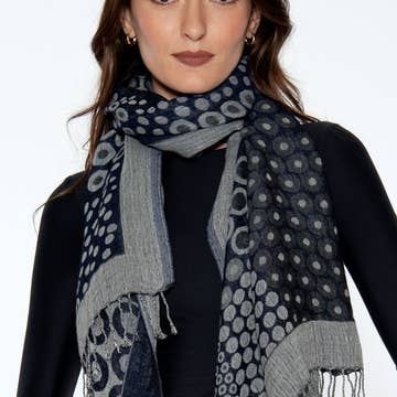Black/Silver Kalya Cotton &amp; Wool Scarf