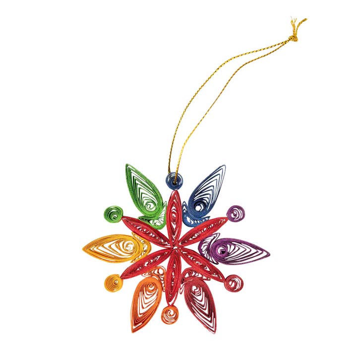 Rainbow Snowflake Quilled Paper Ornament (3" D)