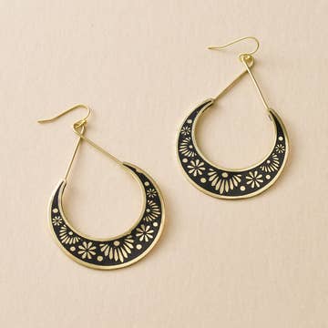 Black-Brass Crescent Moon Hoop Earrings