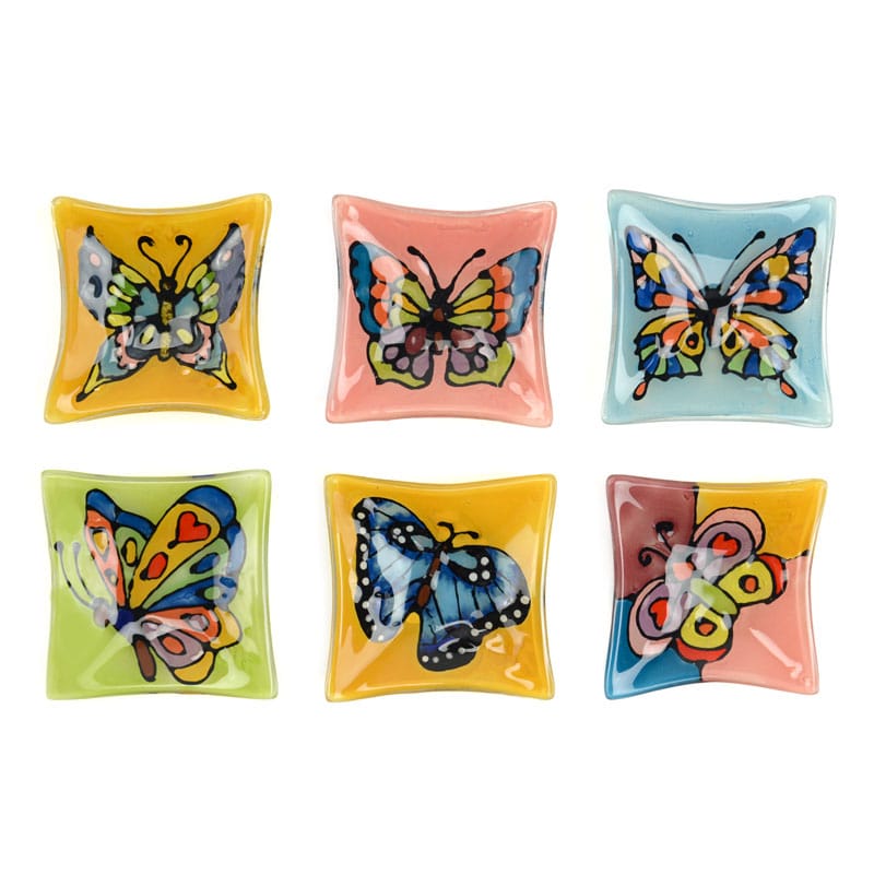 Butterfly Fused Glass Square Dish - Assorted