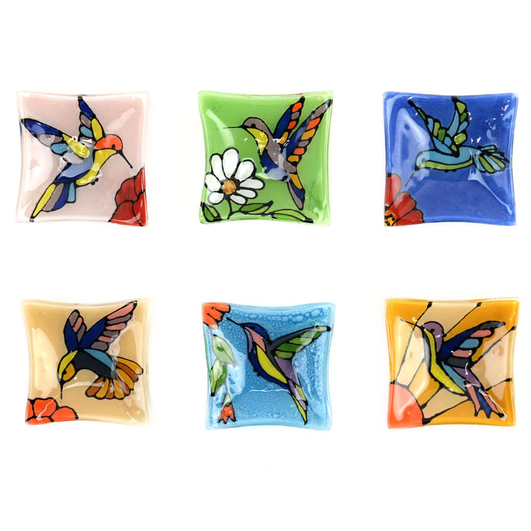 Hummingbird Fused Glass Square Dish - Assorted