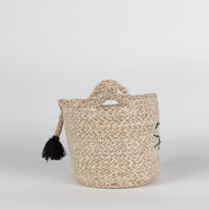 Large Cat Face Jute Basket (5&quot; D x 5.75&quot; H)