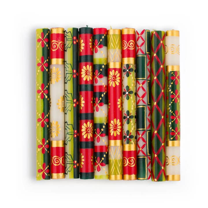 Christmas Handpainted Taper Candle - Set of 2