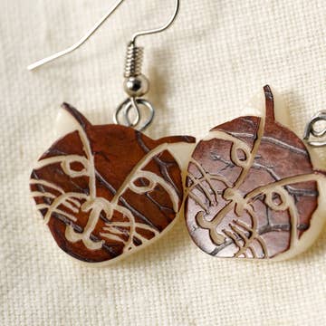 Cat Face Tagua Nut Earrings (1.5&quot; L)