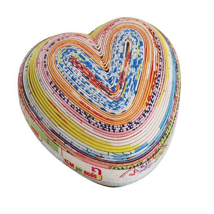 Recycled Magazine Paper Heart Box (2" D)