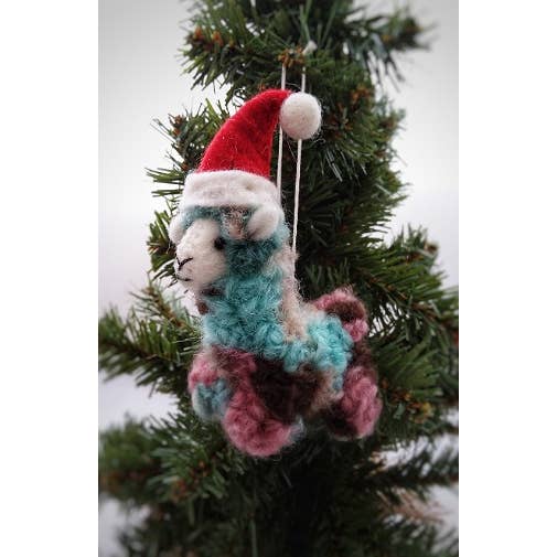 Felt Llama Santa Hat Ornament