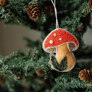 Mushroom Felt Beaded Plush Ornament