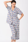 Multicolor Fish Cotton Capri Pajama Set