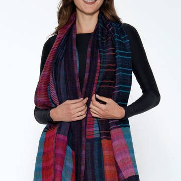 Blue Multi Kalya Cotton &amp; Wool Scarf